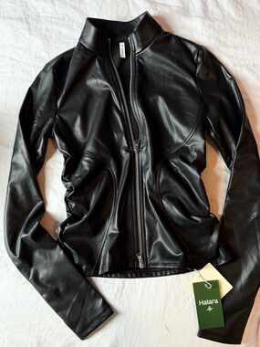 HALARA Black Faux Leather Zip-Front Jacket